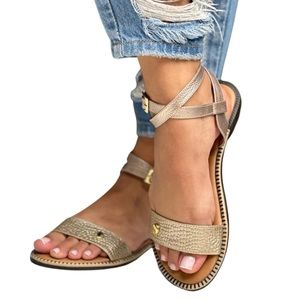 Leather Sandals gold Moca Shoes.